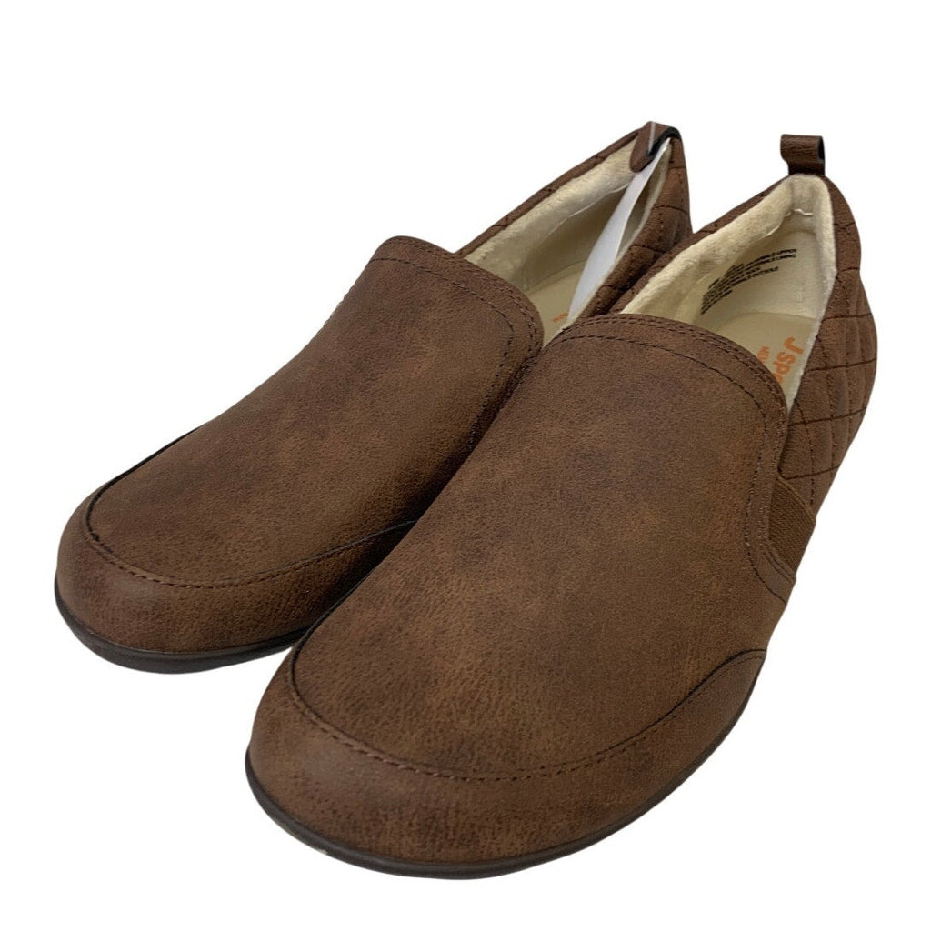 New In Box JSport Womens 9 Brown Faux Leather Lisa Slide On Memory Foam Shoes
