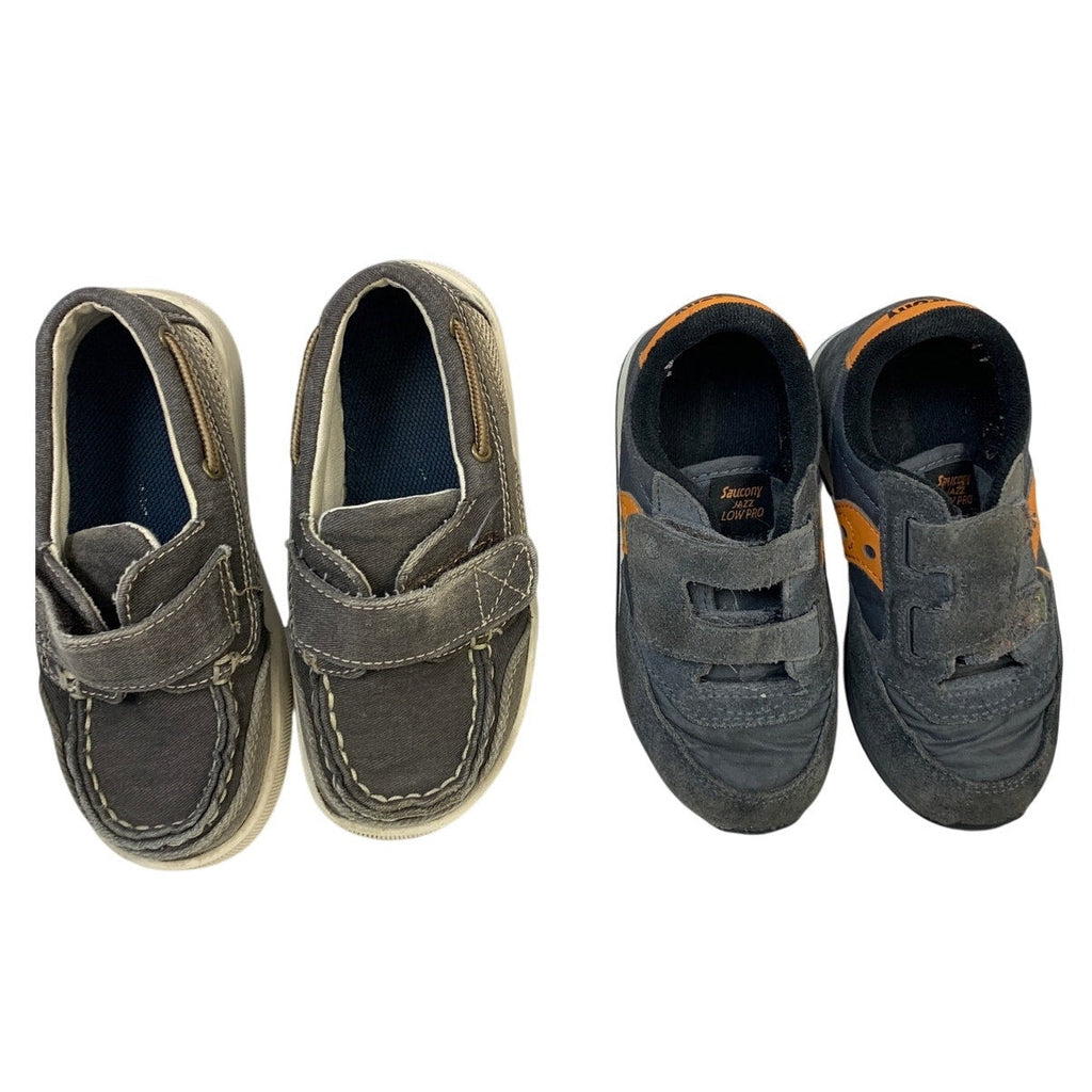 Lot of 2 Saucony Toddler Boys Size 9-10 Gray Brown Sneakers Round Toe Shoes