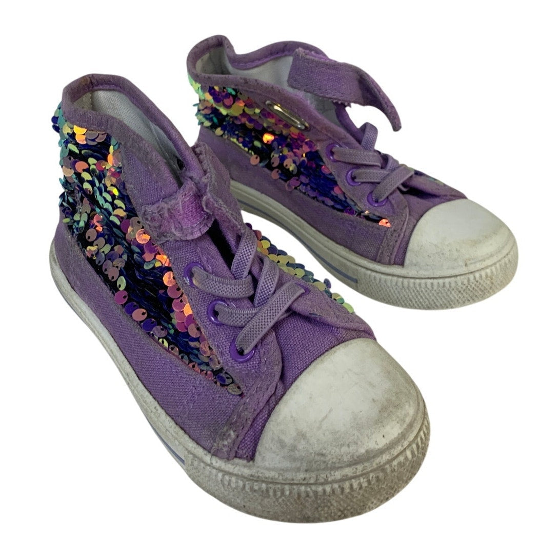 K KomForme Toddler Girls 9 Rainbow Sequin Sneaker Laced High Top Round Toe Shoes