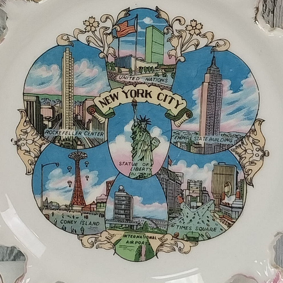 Vintage New York City Coney United Nations Time Square China Collectible Plate