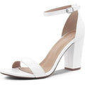 Party Womens 8 White Open Toe Ankle Strap 3.5" Block Heel Sandal Wedding Shoes