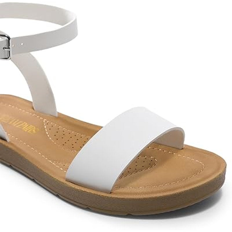 Dream Pairs Womens Size 7 White Sandal Ankle Buckle Strap Open Round Toe Shoes