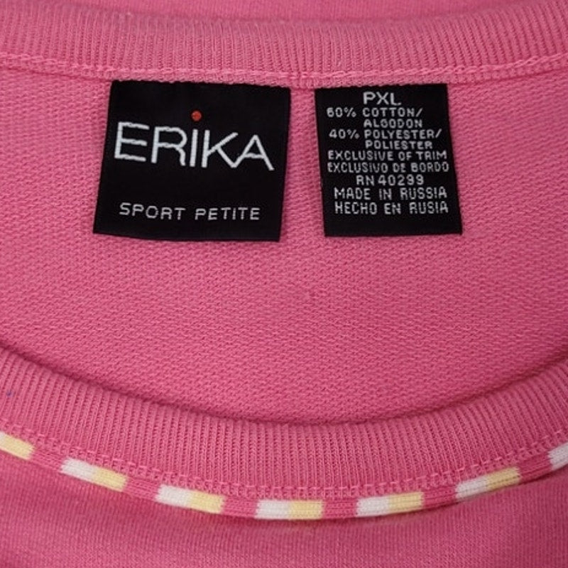 Erika Womens PXL Petite PolyCotton Color Blocked Long Sleeve Crew Neck Shirt