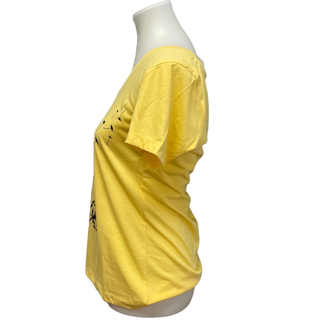 New Hand Printed Dandelion Womens Medium Cotton Blend Short Sleeve VNeck Tee