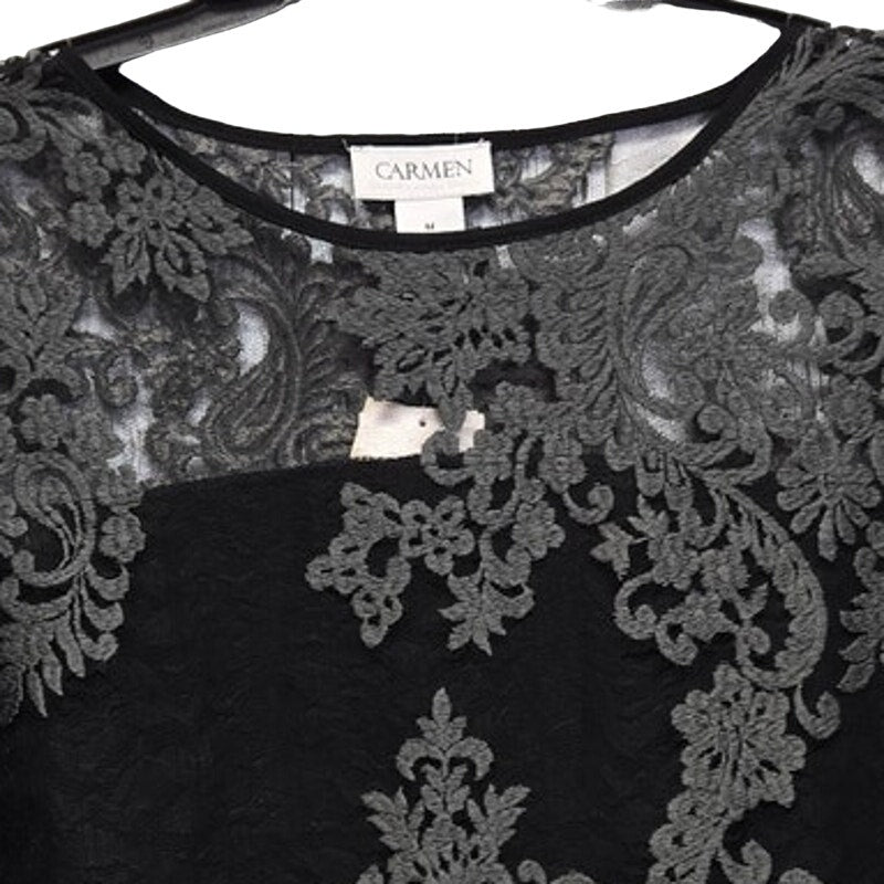 New Carmen Marc Valvo Womens Medium Nylon Lace Overlay Half Bell Sleeve Blouse