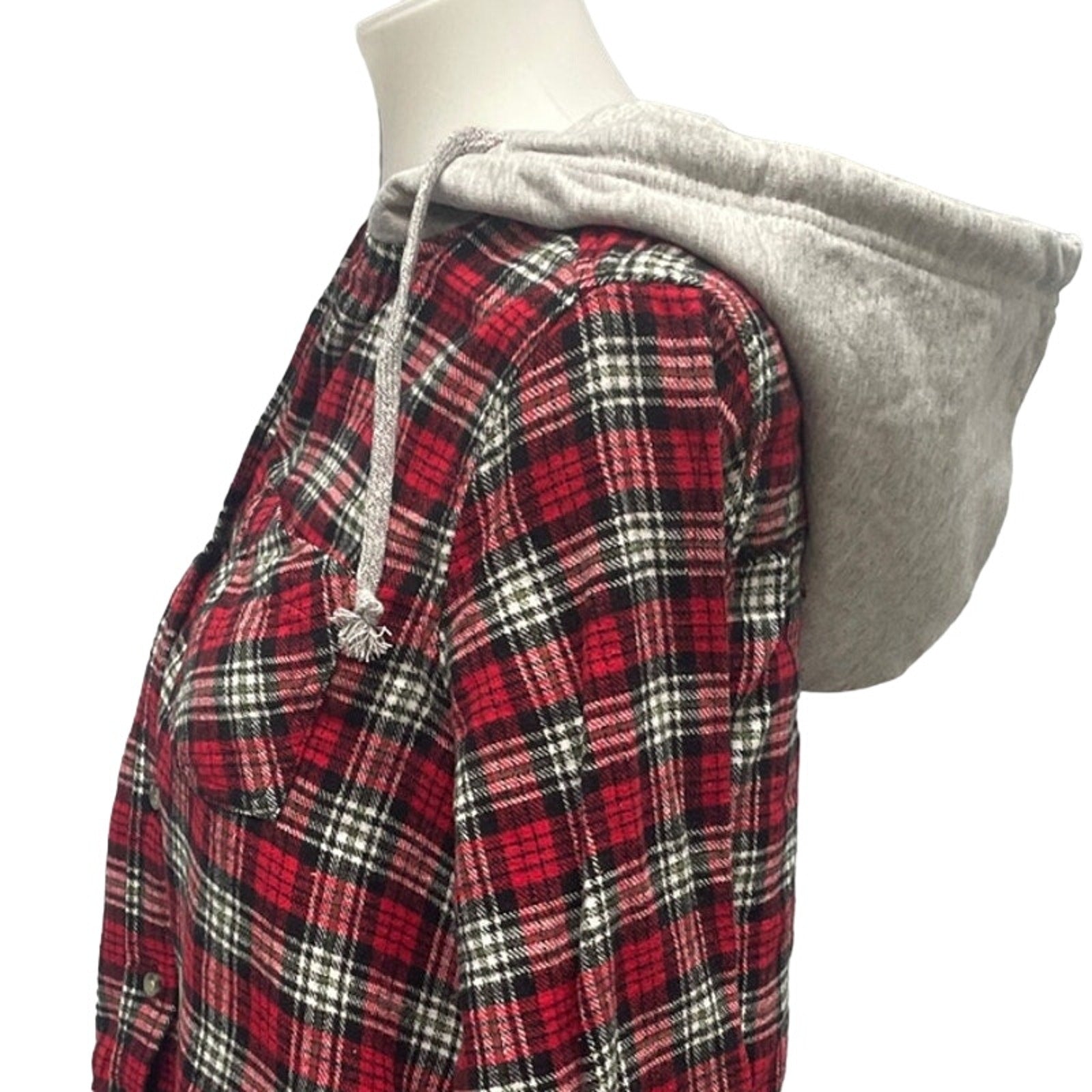 New Time and Tru Womens XL Long Sleeve Plaid Flannel Cotton Blend Hoodie