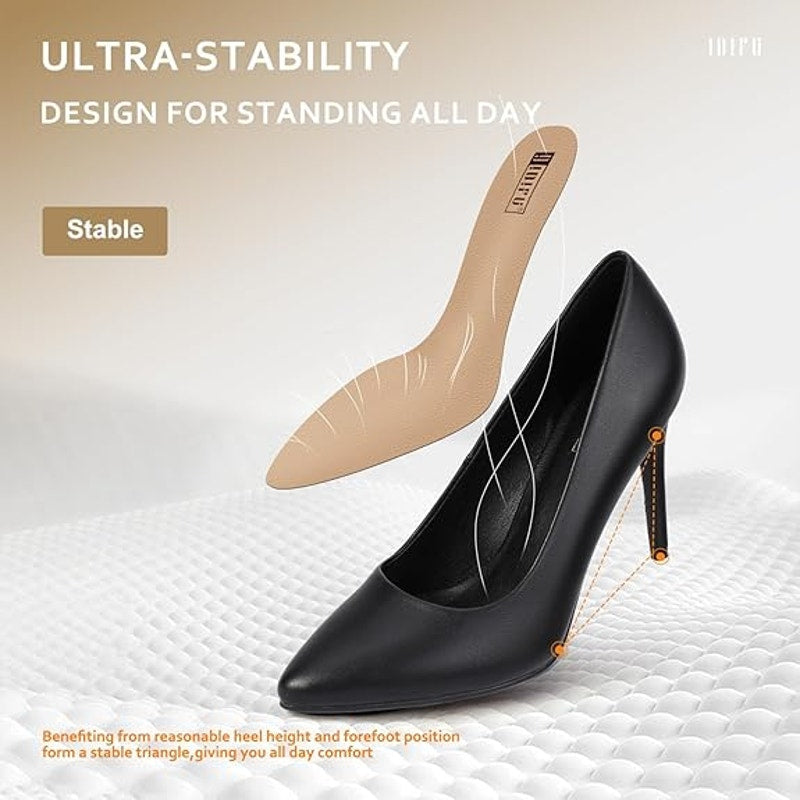 IDIFU Womens Size 8.5 Black 4" Stiletto Heel PU Leather Closed Pointed Toe Shoes