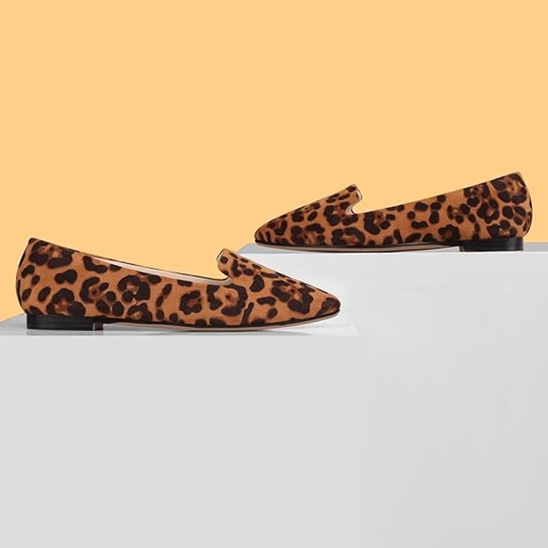 New Musshoe Womens Size 10 Brown Leopard Spot Pointy Toe Slide On Flat Shoes
