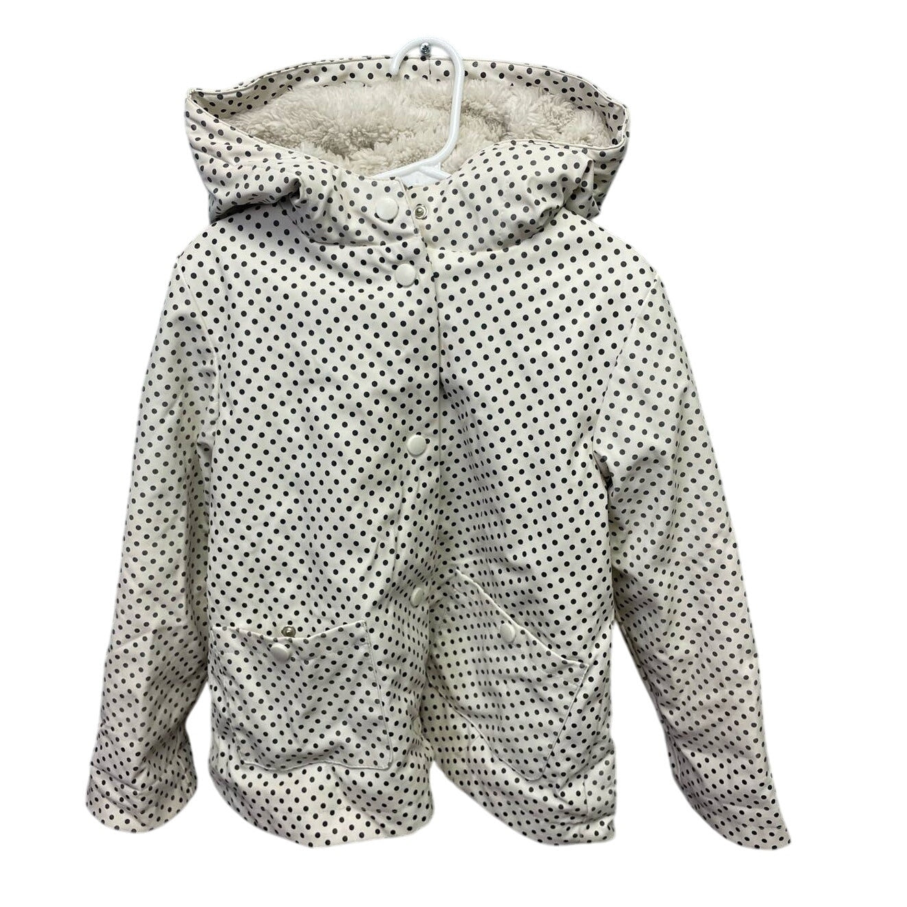 C&C California Girls Small Faux Fur Lined Warm Hooded Snap Up Polka Dot Raincoat