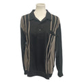 Casual Joe Mens XXL Black Gray PolyCotton Striped Long Sleeve Collar Polo Shirt