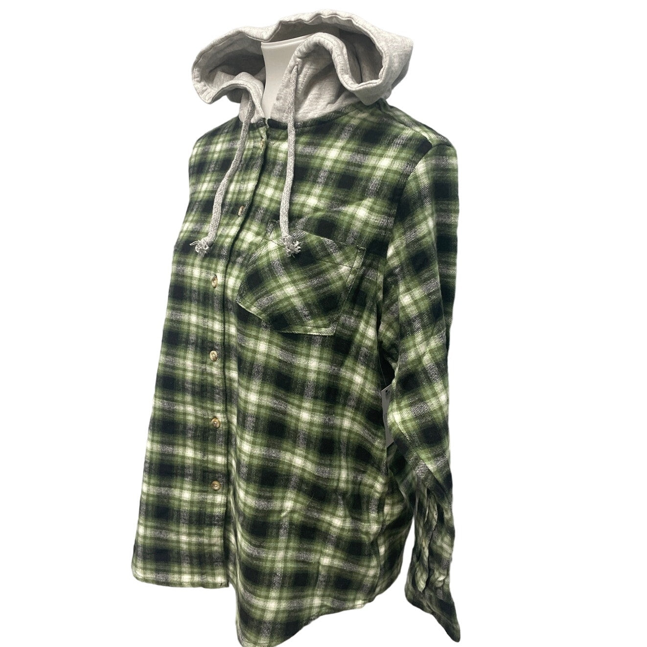 New Time and Tru Womens Small Long Sleeve Plaid Flannel Cotton Blend Hoodie
