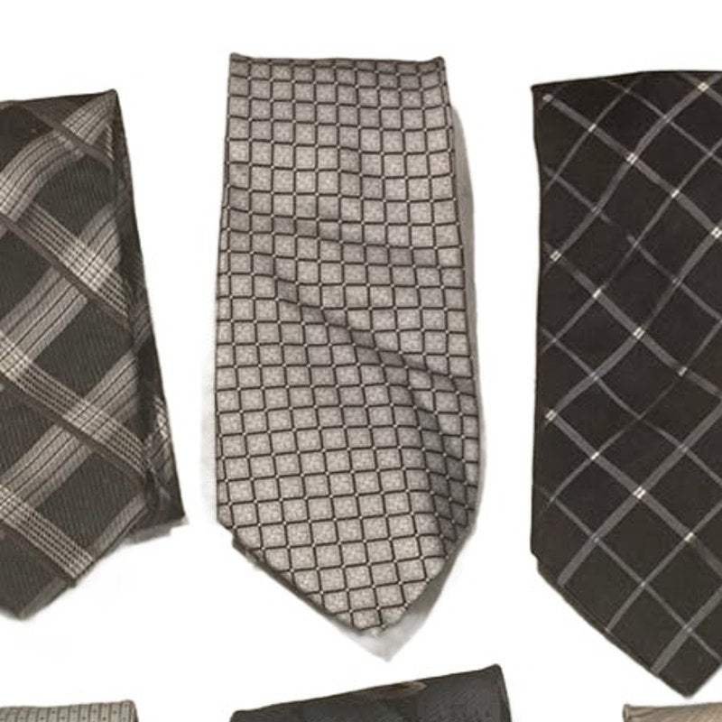 Lot of 6 Gray White Silver Plaid Waves Geometric Vintage & Newer Mens Neck Ties