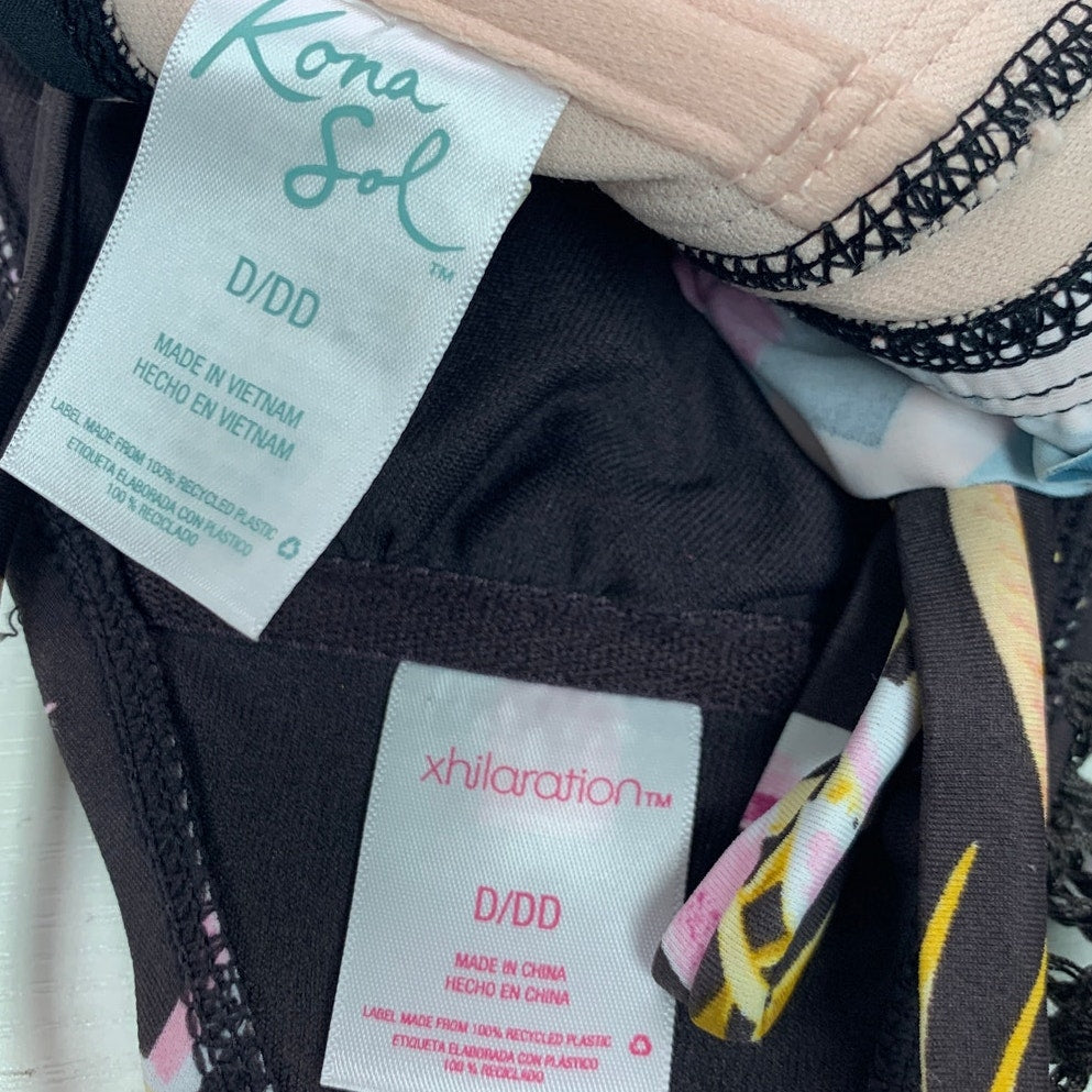 Lot of 2 New Kona Sol Xhilaration Womens D/DD Floral Swim Bikini Tops ONLY