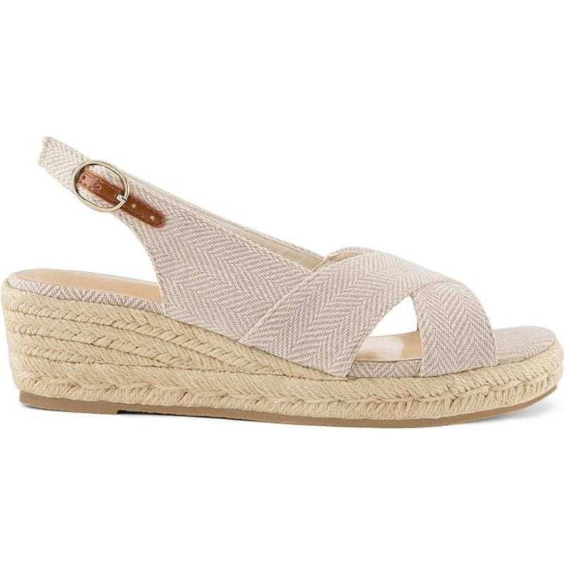 Mysoft Womens 8 Tan Canvas Open Toe Espadrille 2" Platform Buckle Sandals Shoes