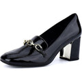 New Jenn Ardor Womens Size 8.5 Black Faux Leather Gold Chain 3" Block Heel Shoes