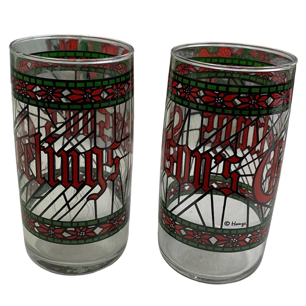 Lot of 11 Vintage Footed Christmas Wreath Candle Seasons Greetings Drink Glasses
