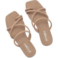 Fitory Womens Size 9 Tan Faux Leather Toe Ring Slide On Cross Strap Sandal Shoes