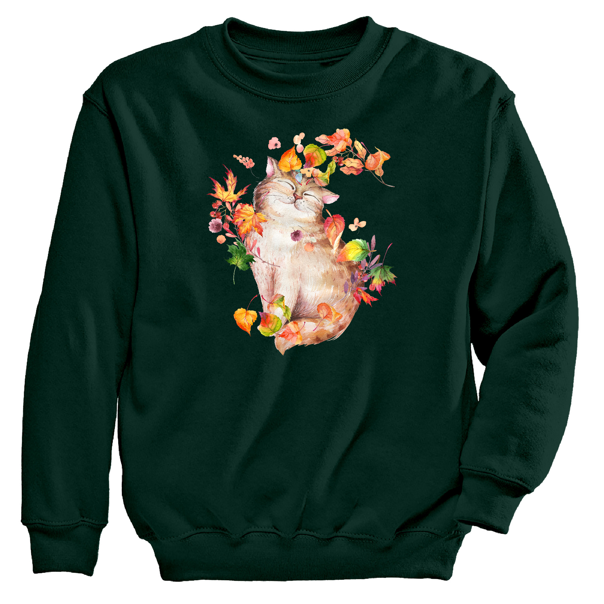 Kitty and Leaves Crewneck Sweatshirt