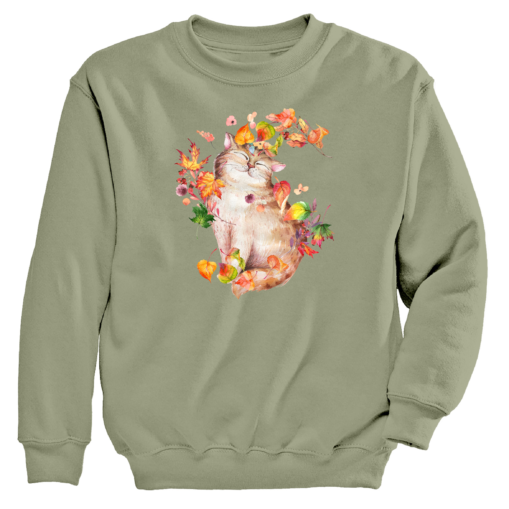 Kitty and Leaves Crewneck Sweatshirt