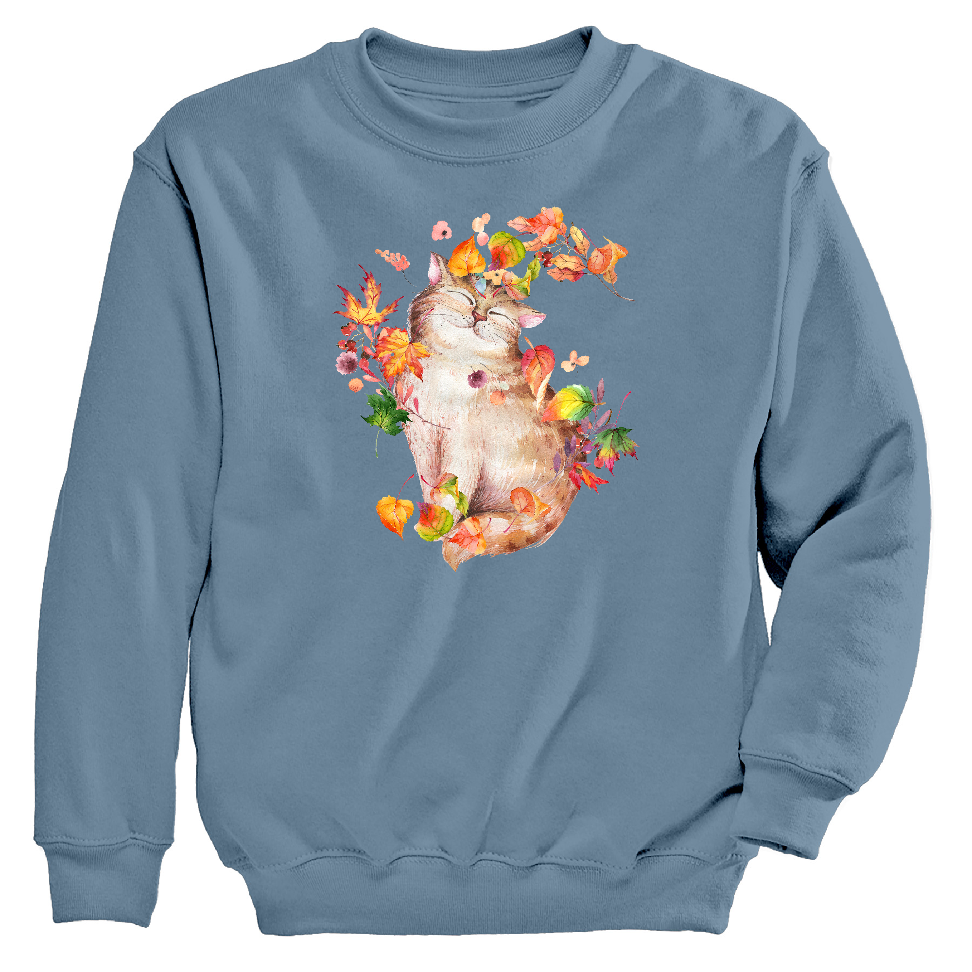 Kitty and Leaves Crewneck Sweatshirt