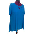 Avenue Womens Size 22/24 PolySpandex Short Sleeve Blue Key Hole Flowy Blouse