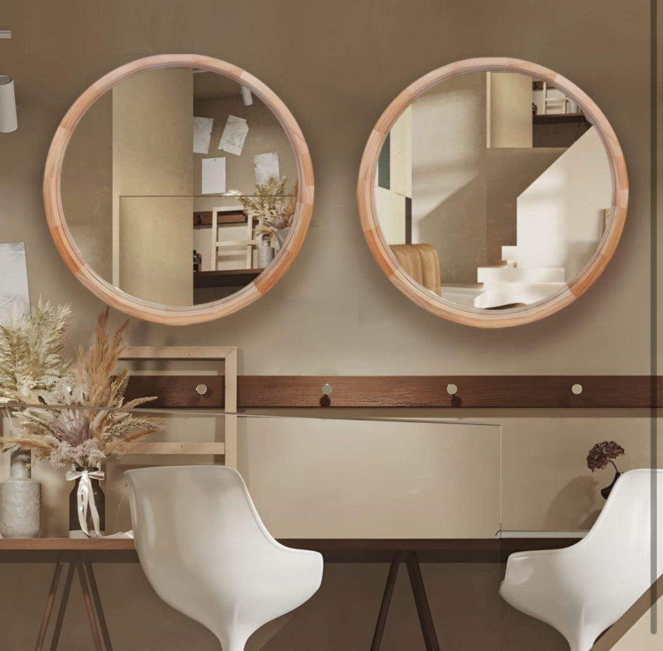 CONGUILIAO Round Mirror, 30 Inches Wood Mirror, Wall Mirror Decorative Circle Mirror, Nature Big Bathroom Large Vanity Mirror Farmhouse Mirror for Liv