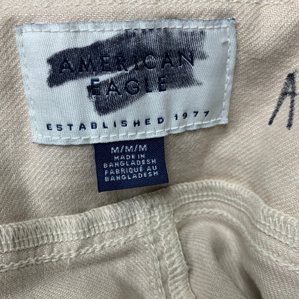 New American Eagle Womens Medium Linen Blend Baggy Short Overall Shortalls