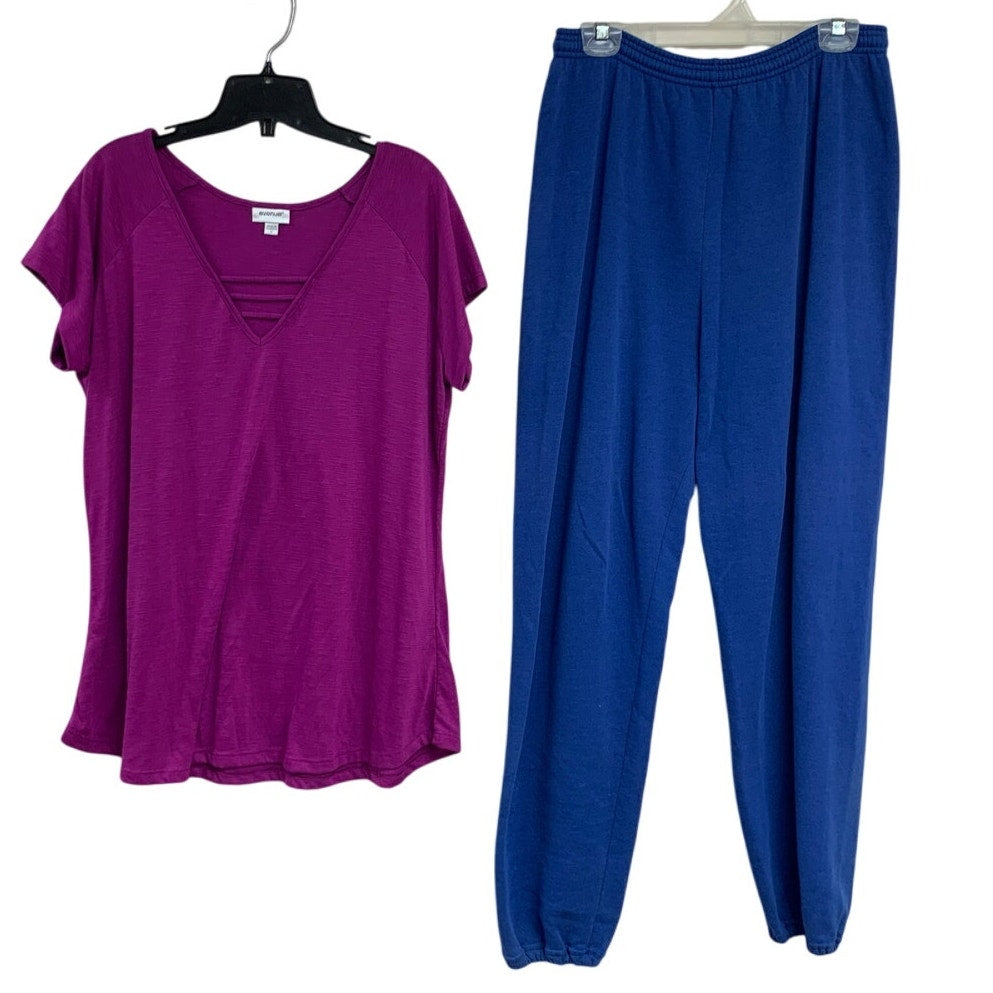 Lot of 2 Avenue Jerzees Womens XL 14 Short Sleeve T Shirt Sweatpants Outfit