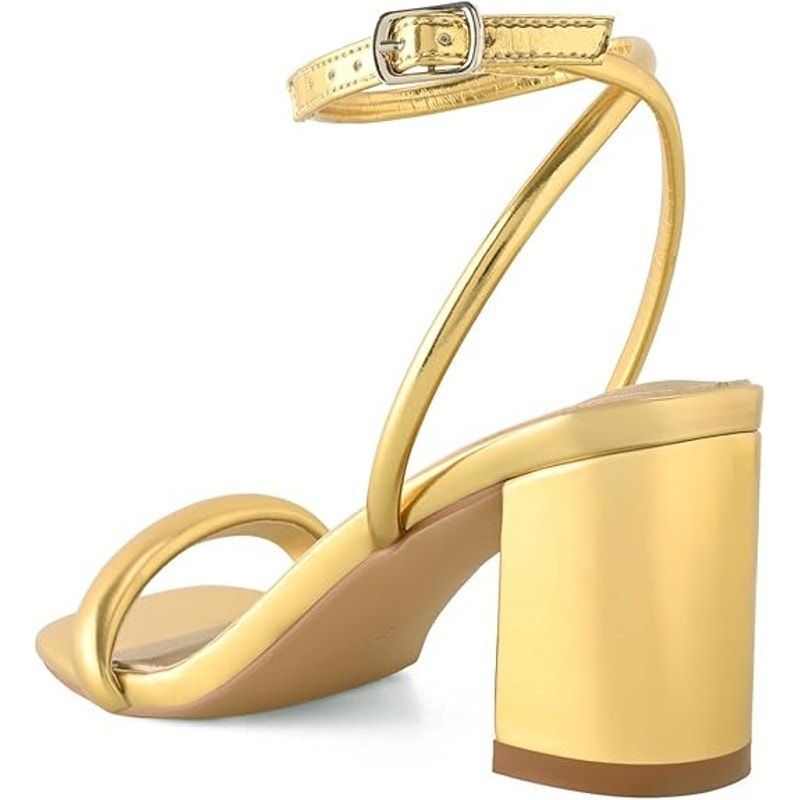 Shoe N Tale Womens Size 6 Gold 2.5" Heels Open Square Toe Ankle Strap Heels