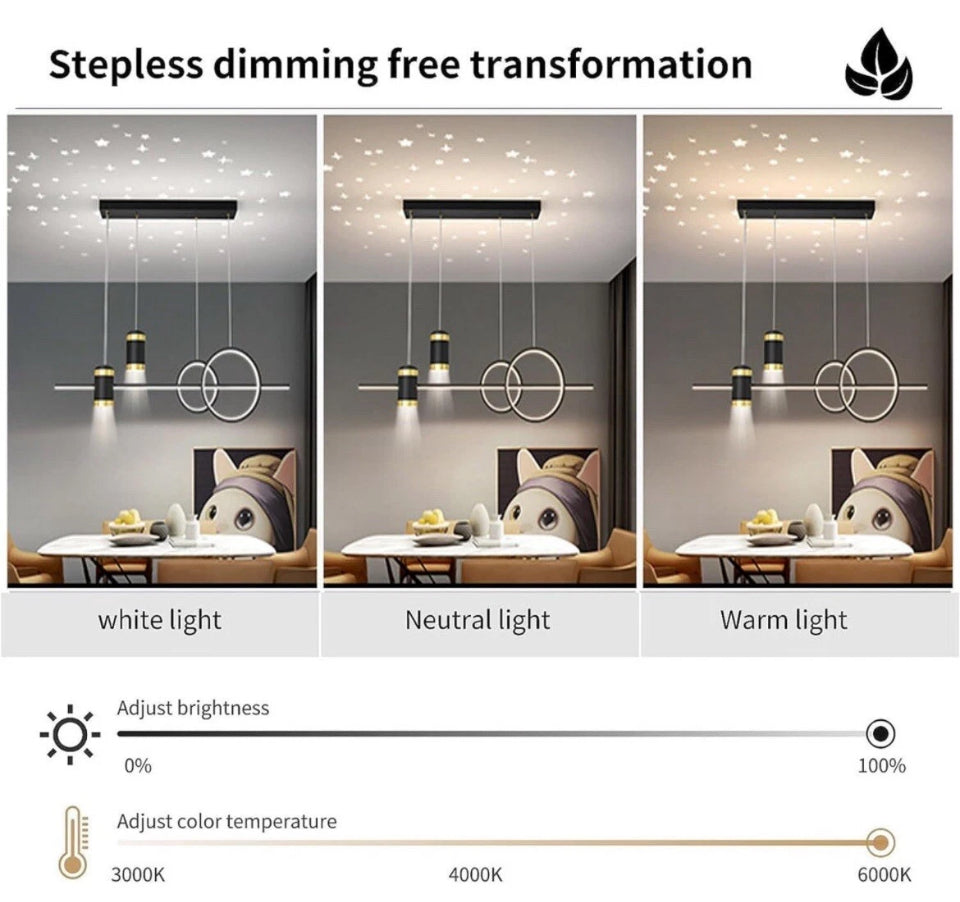 Modern Linear Led Pendant Light,dimmable Led Chandelier With Spotlights