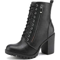 Dream Pairs Womens 7 Black Faux Leather Combat Chunky Heel Lace Up Ankle Boots