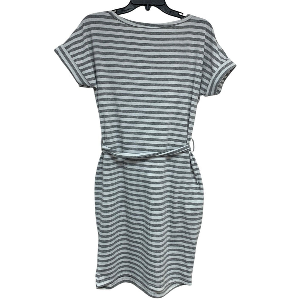 Fashion Womens Medium Striped Short Sleeve Tie Belt Tee Shirt Dress w Pockets