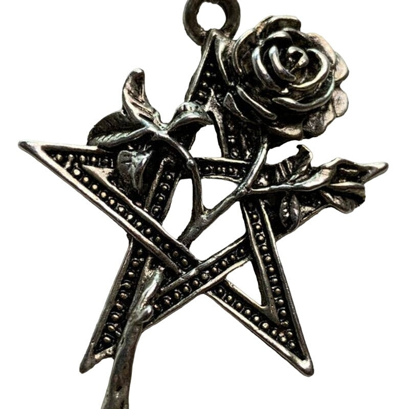 Vintage Five Point Silver Toned Filigree Star Rose Pendant 20" Chain Necklace