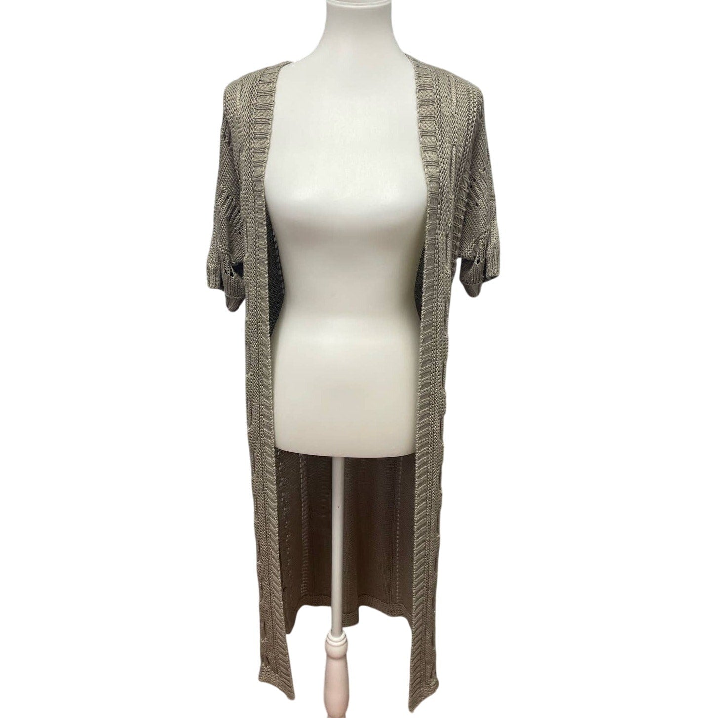 Venue Womens Medium Acrylic Short Sleeve Long Open Loose Knit Cardigan Sweater