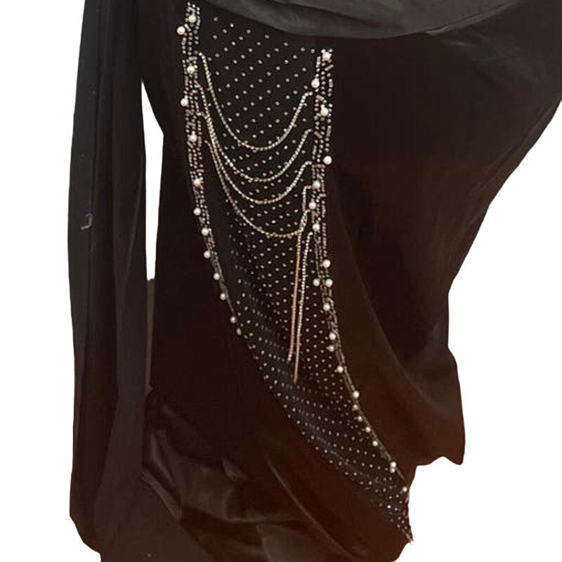 New XPlusWear 4X One Shoulder Beaded Metail Chain Formal Special Event Dress