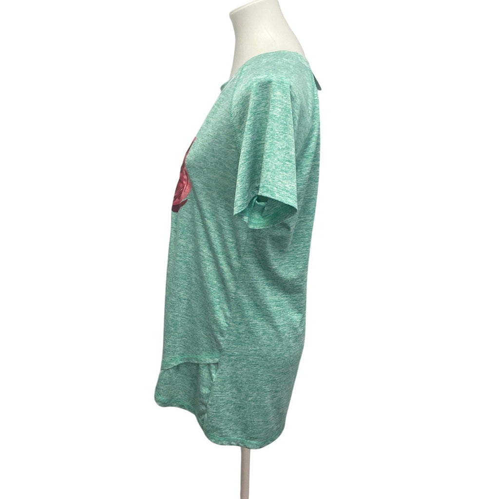 Hand Printed Upcycled XL Watercolor Peony Flower Polyester Blend Crew Neck Tee