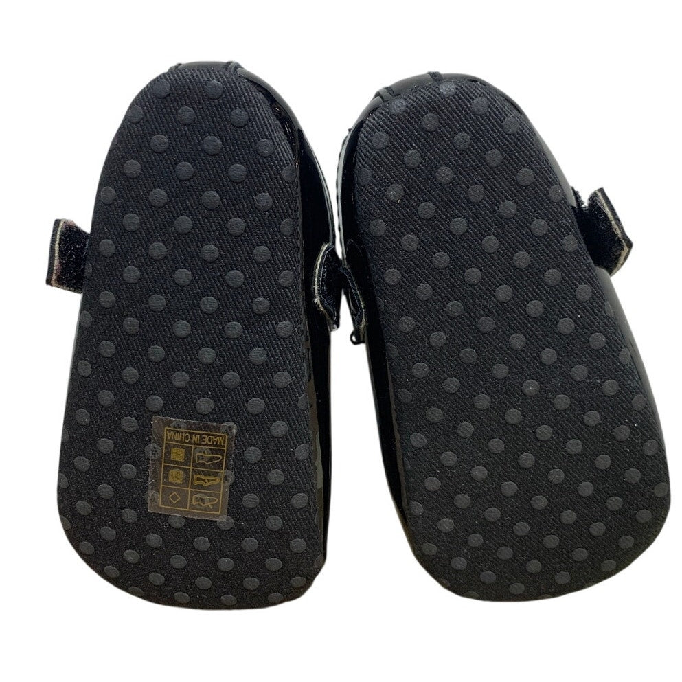 Newborn Baby Girls Size 1 Shiny Black Patent Leather Mary Jane Bow Infant Shoes