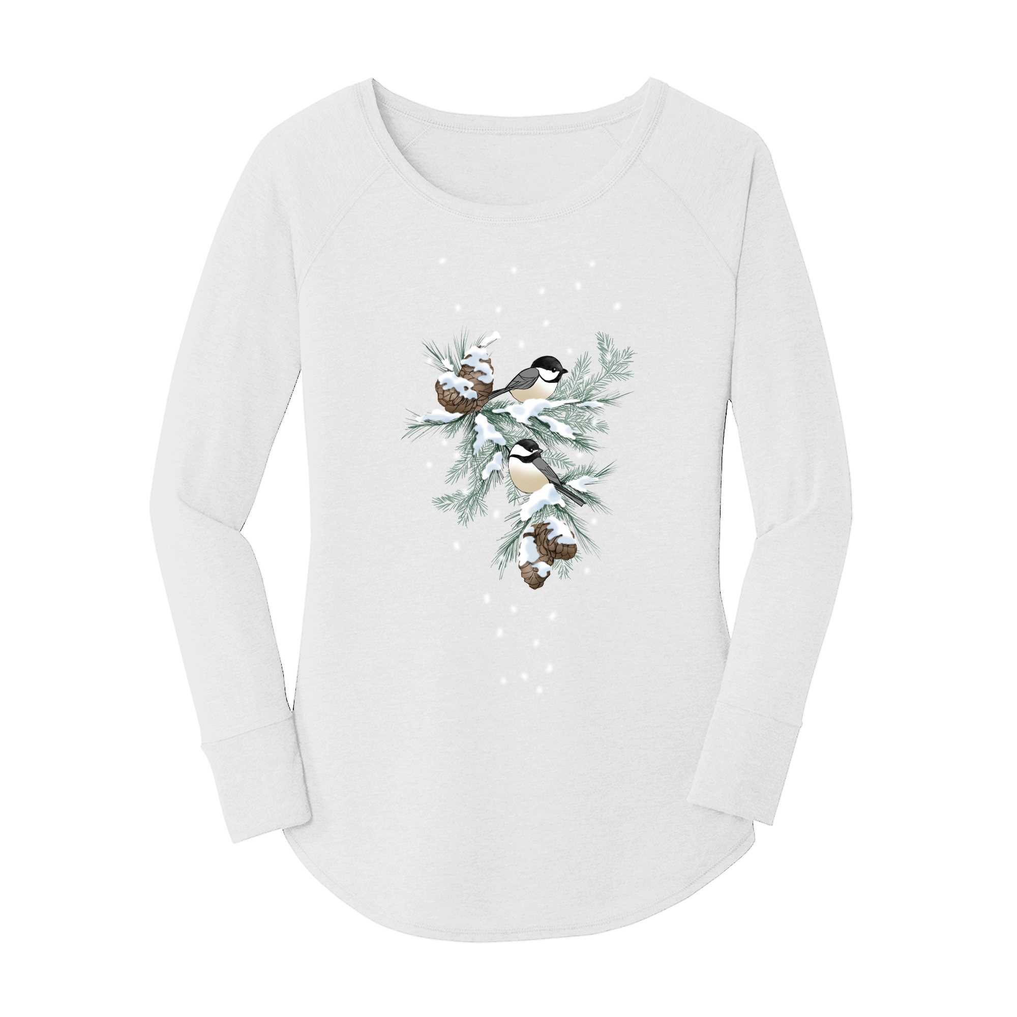 Chickadees and Pinecones Long Sleeve Tunic