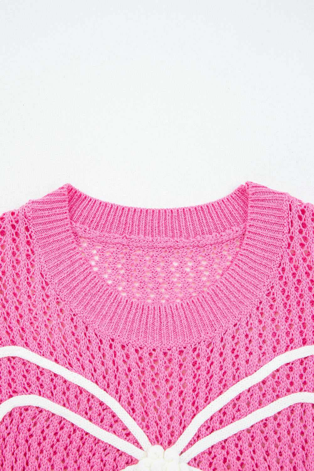 Valentine Bow Hollowed Knit Drop Shoulder Sweater
