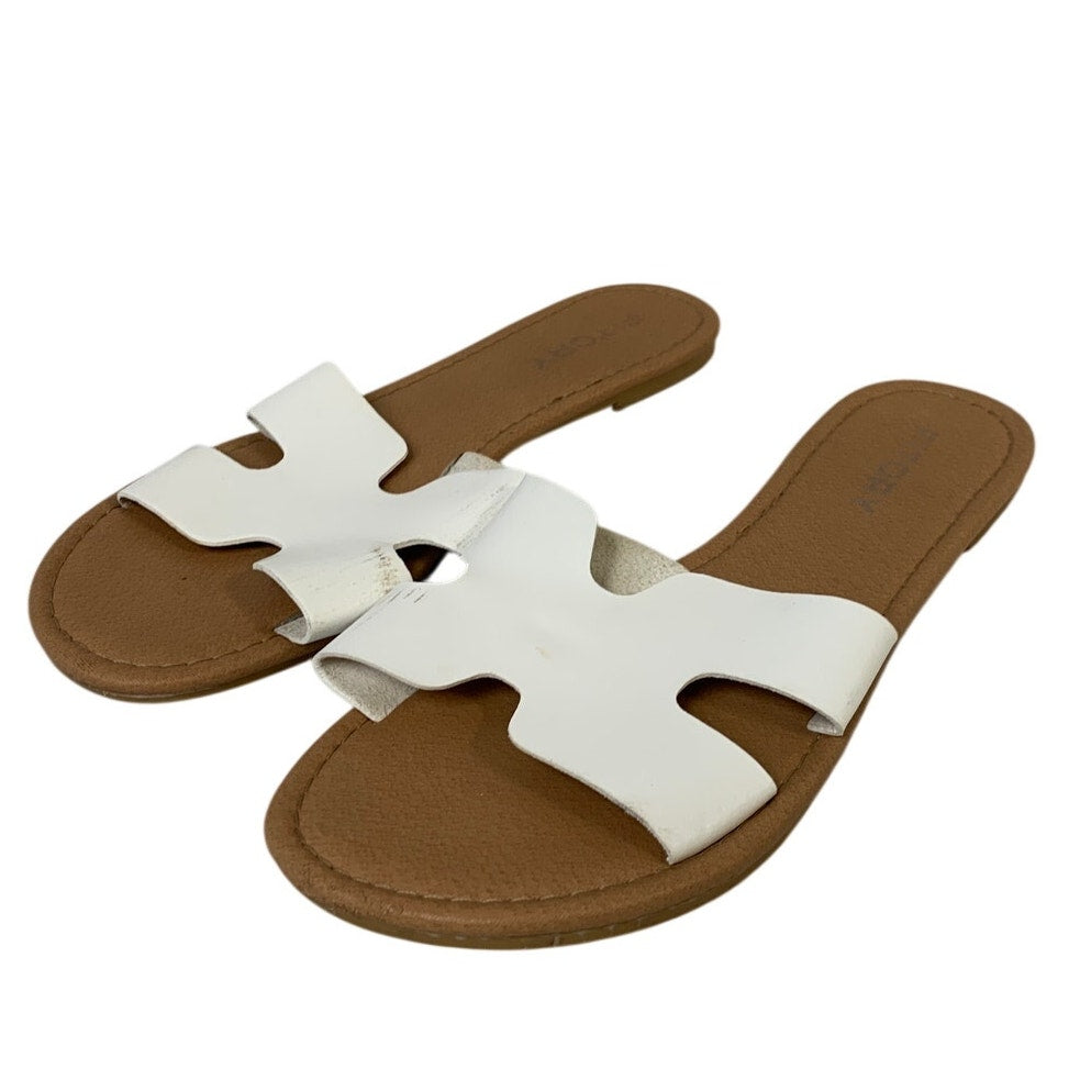 Fitory Womens Size 9 White Sandal Flats Open Round Toe Slip On Shoes