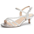 Idifu Womens Size 9 Silver Glitter Open Toe Buckle Strap 2.5" Heel Sandal Shoes
