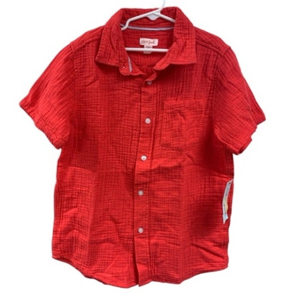 2 New Cat & Jack Boys Medium (8) Short Sleeve Floral Melon Button Up Shirts
