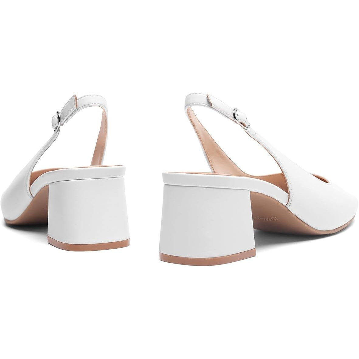 Dream Pairs Womens 9.5 White Faux Leather Low 2.5" Block Heel Slingback Shoes