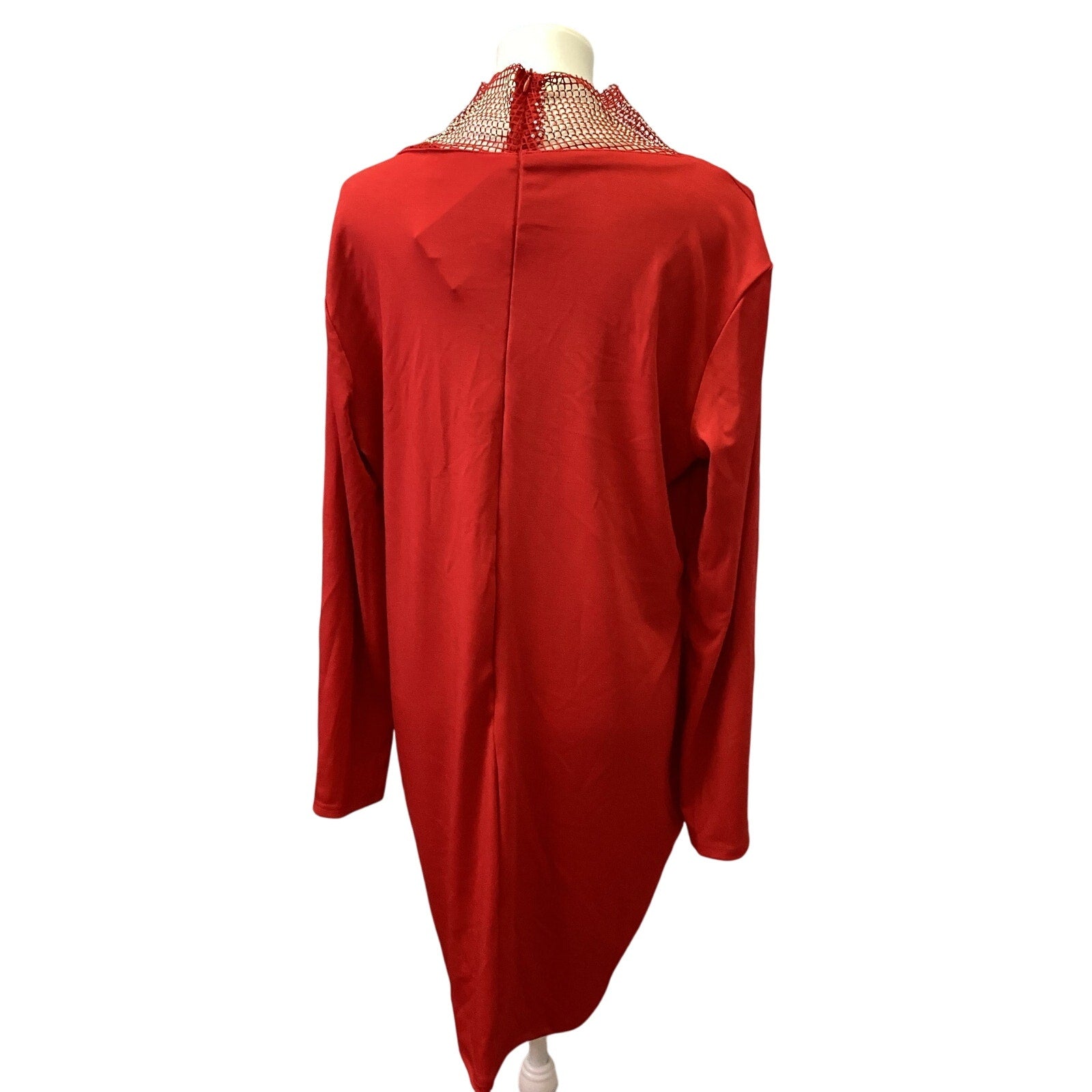 New Plus Wear Womens XXL Deep VNeck Red BodyCon Gold Mesh Long Sleeve Mini Dress