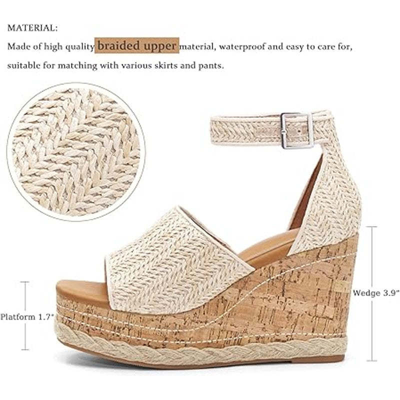 R Gallica WomensSize 7 Tan 4" Platform Wedge Open Toe Espadrille Sandal Shoes
