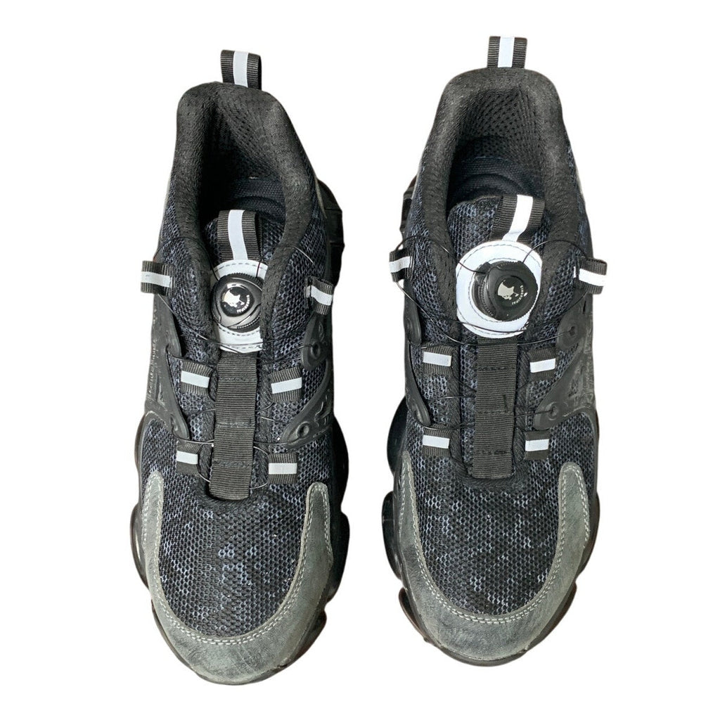 Qingruipai Mens 10.5 Black Mesh Steel Toe Puncture Proof Tightening Button Shoes