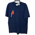 Upcycled Hand Printed Womens 2XL Red Cardinal Bird Navy Short Sleeve Tee Shirt