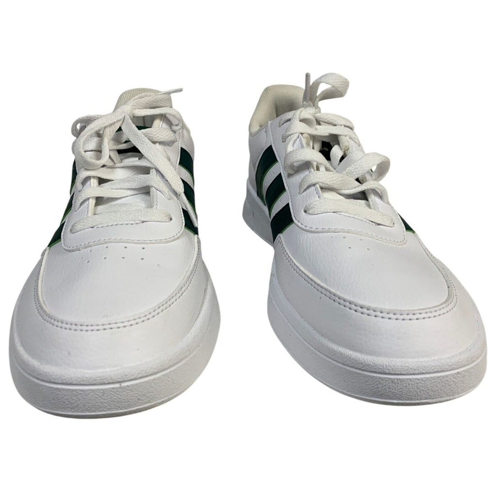 New In Box Adidas Mens Size 11 Breaknet 2.0 White Faux Leather Green Strip Shoes