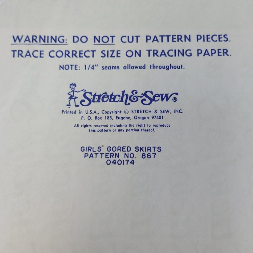 Vintage 1974 Stretch & Sew 867 Girls Gored Skirts Uncut Sewing Pattern