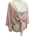 Cute Womens Medium Striped Long Flowy Sleeve 100% Viscose Front Tie Blouse Top